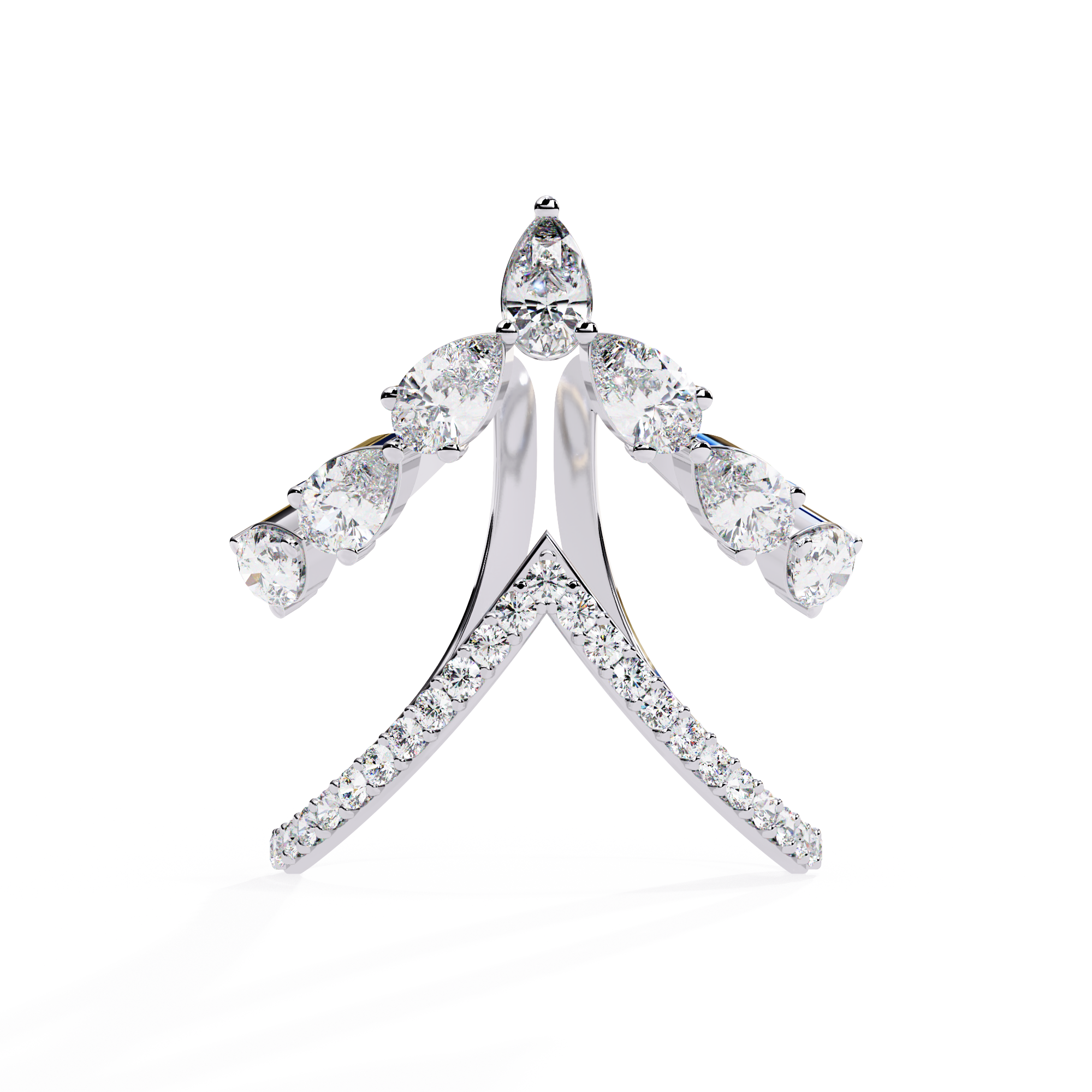 Solitairekart – 1.42ct Crown V-Shape Lab Grown Diamond Ring 14K Yellow Gold